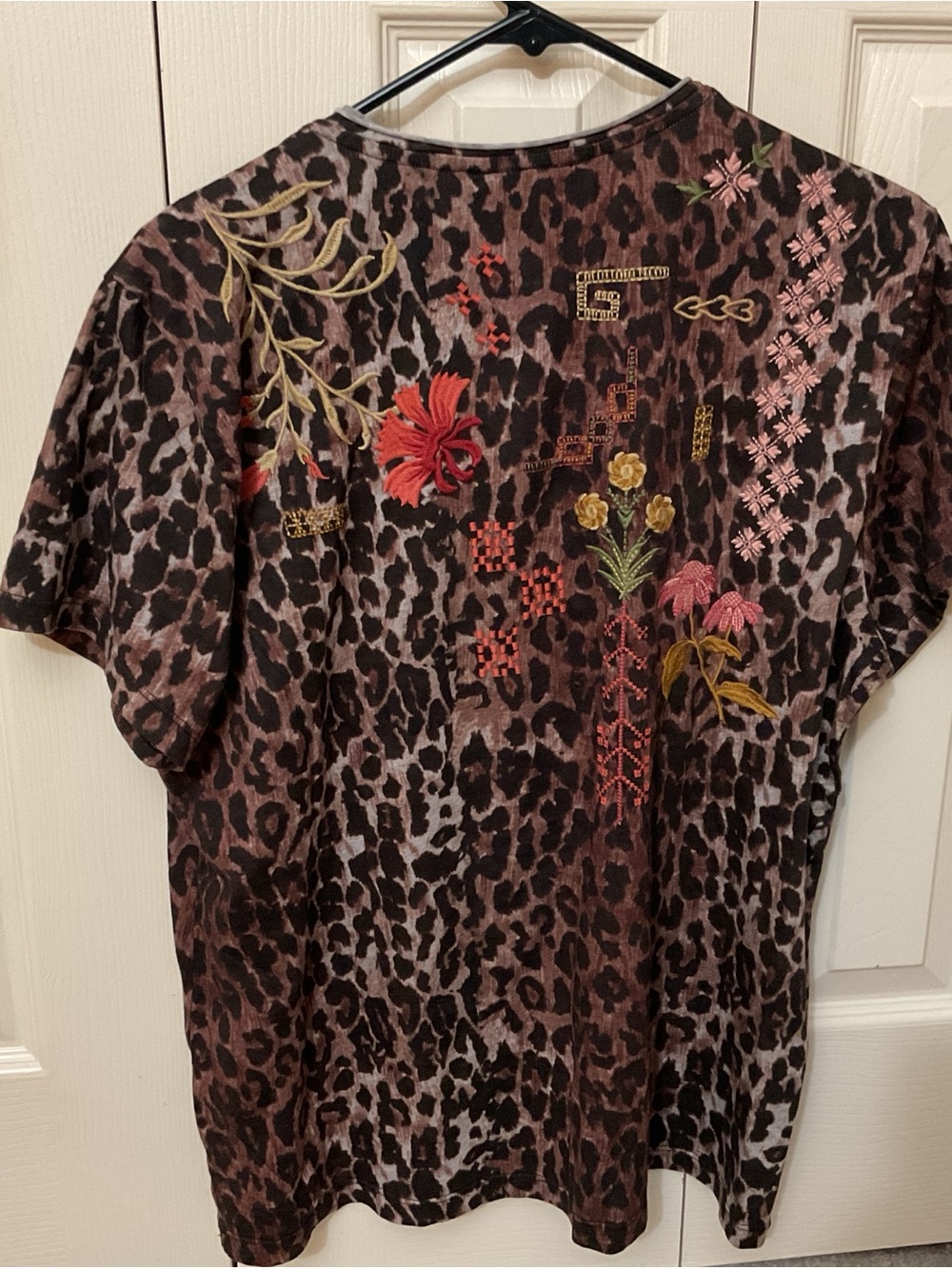 Johnny Was Brown Leopard-Print Embroidered Floral Tunic - Picture 3 of 3